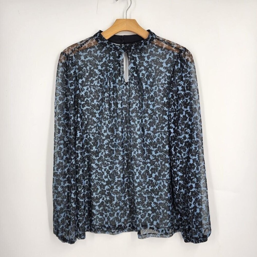 Bobeau Women's Collarless Keyhole Long Sleeve Floral Print Blouse SIze XL